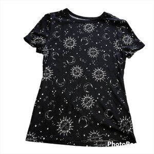 Moon and stars black T-shirt size small stretchy
